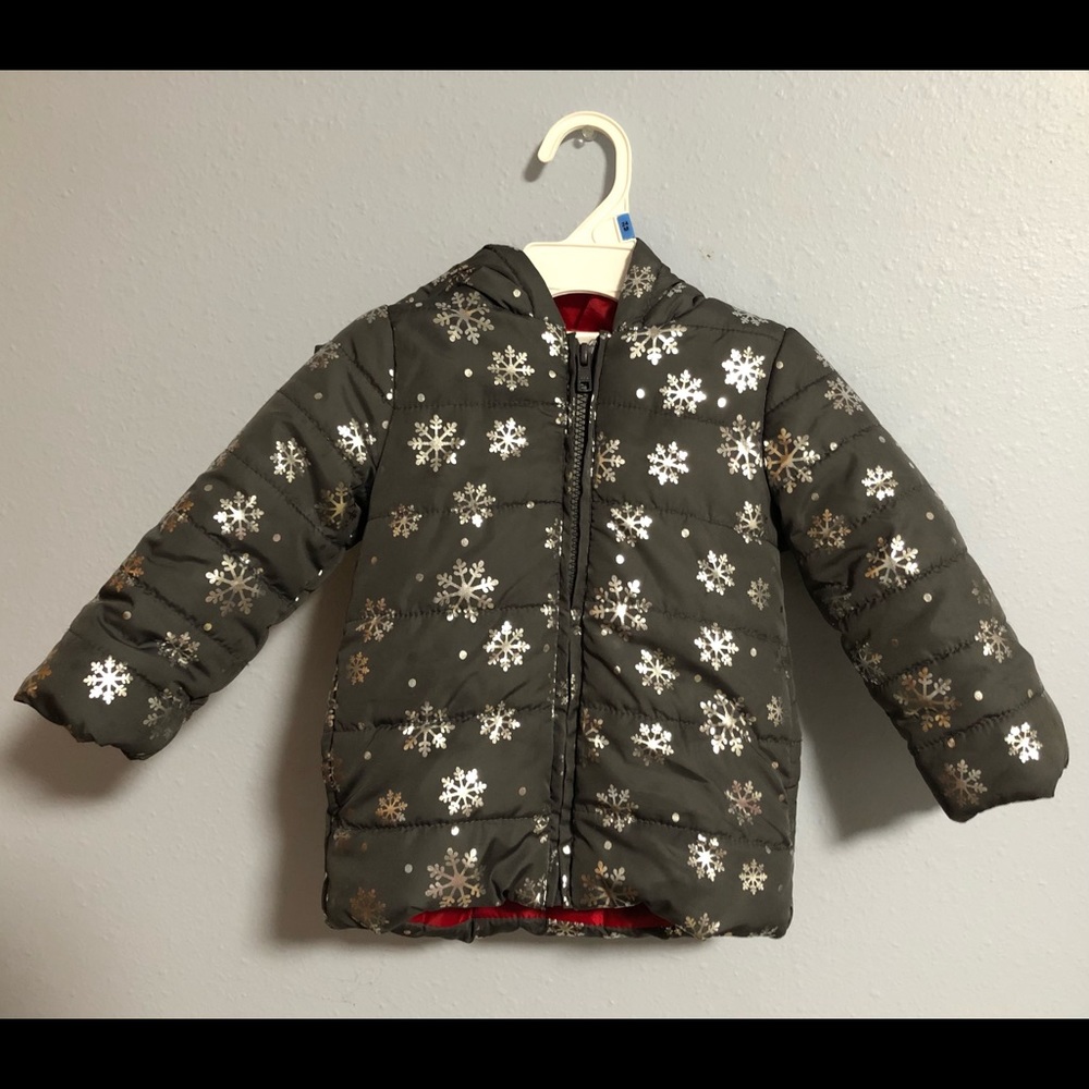 COPY - Gymboree Baby Girl Winter Coat. Size 12-18months. Dark Gray/Snowflakes